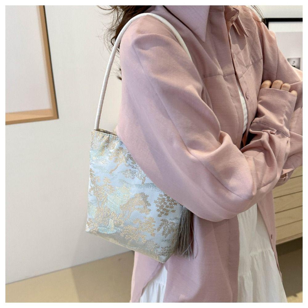 Printed New Chinese Style Handbag Large Capacity Flower Underarm Bag  Outdoor