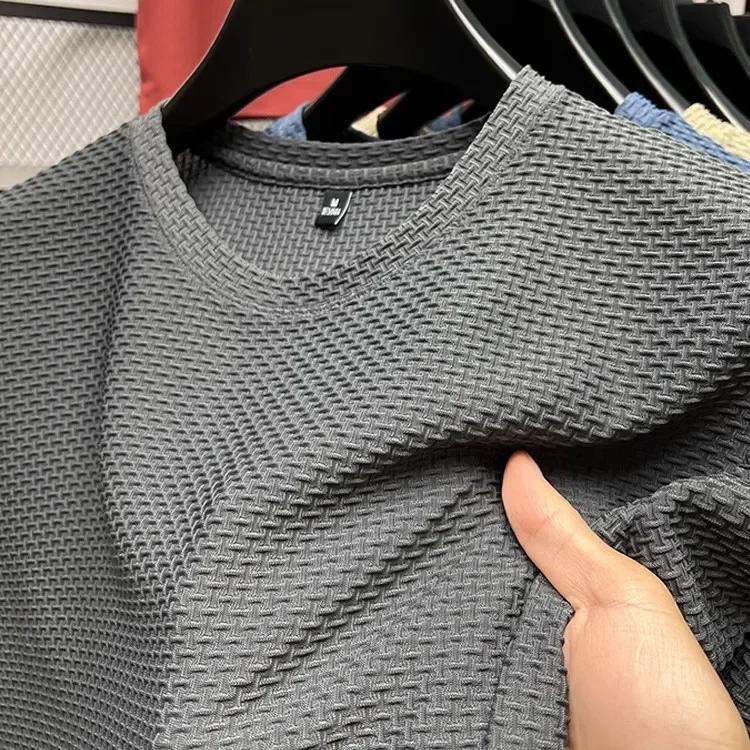 

Чоловіча футболка з коротким рукавом, сітчаста, з бамбукового крижаного шовку, повсякденна, універсальна, літня, еластична, що облягає, для чоловіків XL темно-сірий колір