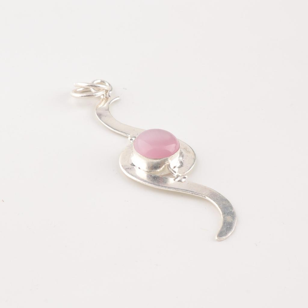 Pink Cat's Eye Gemstone 925 Sterling Silver Jewelry Handcrafted Designer Pendant PP-44-34