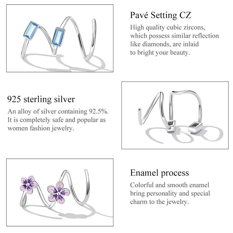 Bamoer 925 Sterling Silver Simple Style Blue Gemstone Ear Hooks for Women Trendy Geometric Studs Fine Jewelry Party Gift