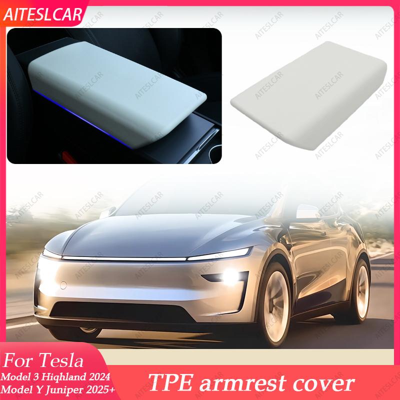 Dla Tesla Model Y Launch Juniper 2025 Model 3 Highland 2024 Miękki pokrowiec TPE Pokrywa podłokietnika konsoli środkowej Akcesoria