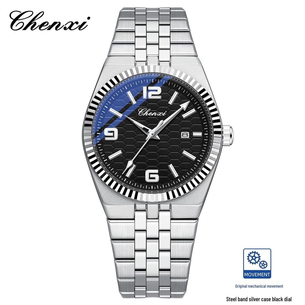 CHENXI Men's Fashion Stainless Steel Automatic Mechanical Watch with Calendar & Luminous Waterproof Features