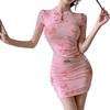 Elegant Floral Print Retro Qipao Dress - Slim-Fit, Sexy, Frog Button, Short Skirt, Hip-Hugging Design