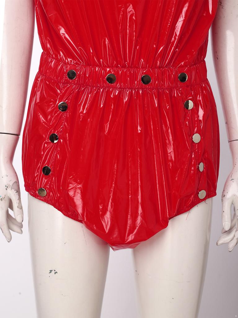 S-3XL Women‘s Waterproof Romper Sleeveless Back Zipper Elastic Waist Press Button Crotch Jumpsuit for Pool Party Nightclub