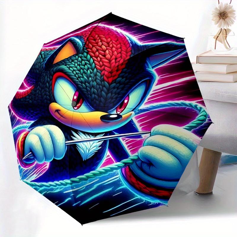 Sonic Hedgehog Automatic Open/Close Umbrella   Compact Travel Umbrella, 8 Rib Heavy Duty Construction, Ideal Gift, 143