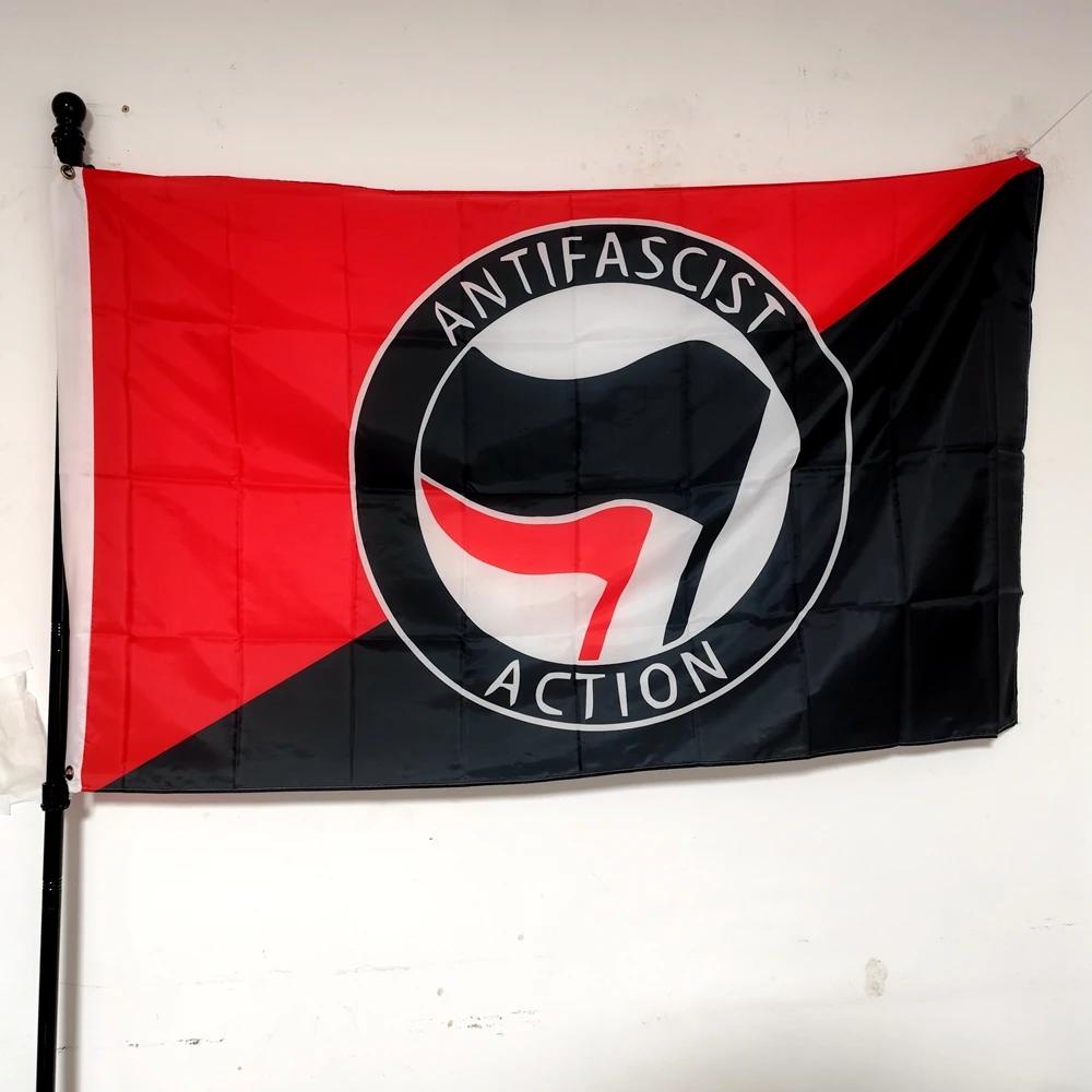 Antifaschistische Aktionsfahne, Anti-Rassismus-Flagge, Banner für Außendekoration, Polyester zum Aufhängen und Fliegenlassen, 90x150cm 60 x 90cm red