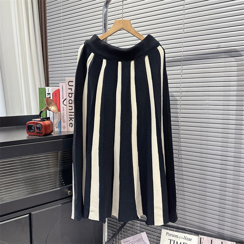 Colorful High-waisted Knitted Half-body Skirt Autumn and Winter Women's Skirt Color Blocking Loose Medium-length A-line Skirt