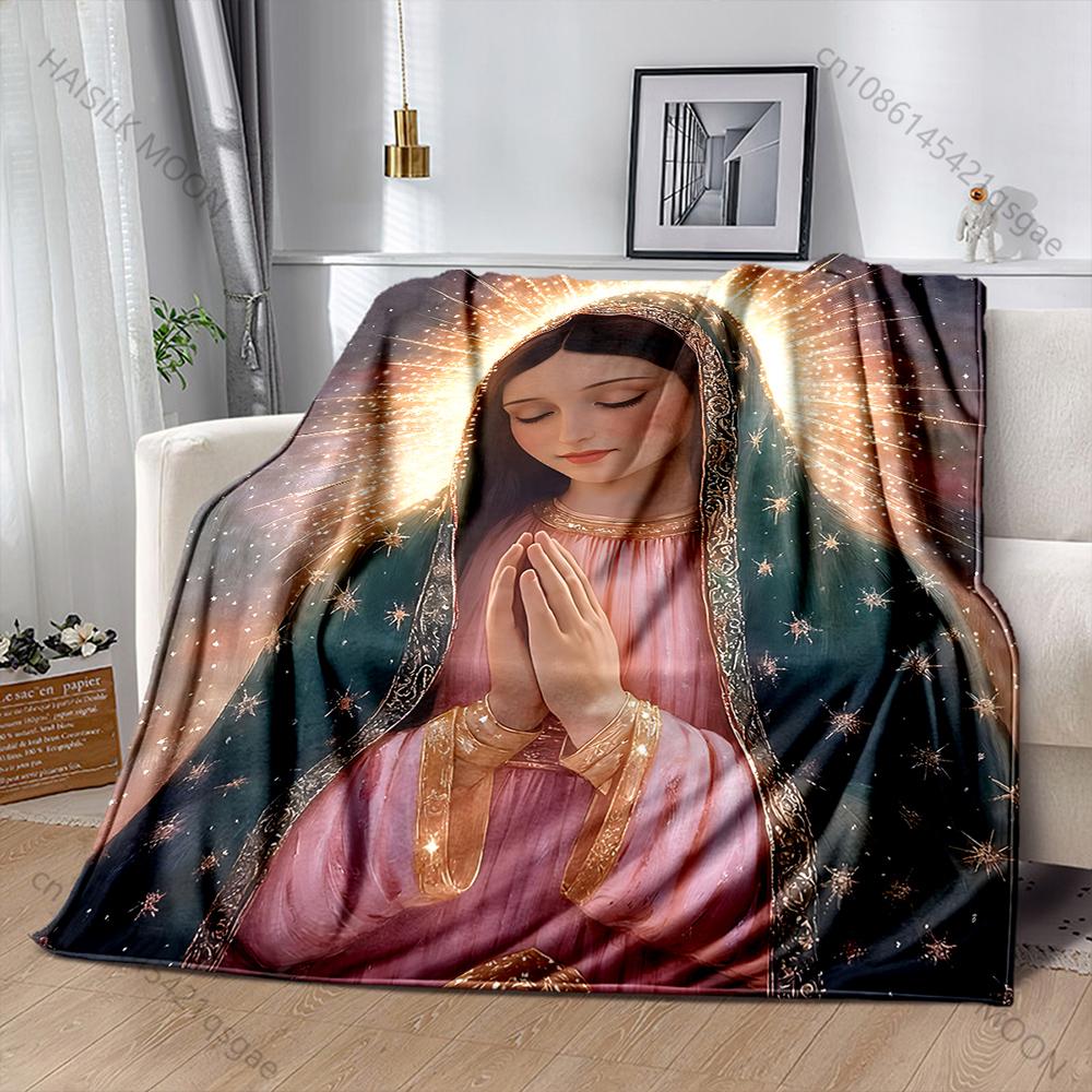 Blessed Virgin Mary Print Blanket Warm Soft and Comfortable Home Travel Blanket Sofa Bedding Camping Cars Cover Blanket for Gift