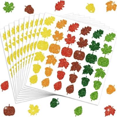 10 Sheets Lovely Reward Sticker Thanksgiving Day Sticker Autumn Labels Sticker Maple Leaf Sticker for Festival