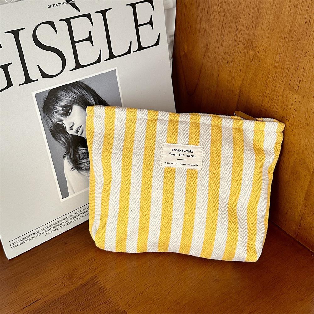 Stylish Striped Cosmetic Bag For Women Street Fashion Large Capacity Portable Simple Handheld Makeup Bag