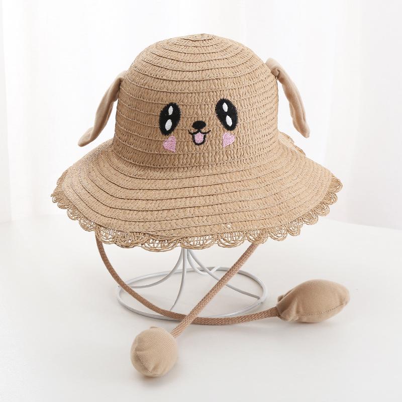Hat with moving ears will light up Children's sunshade Straw hat Women's summer sun protection Cute rabbit hat Outdoor scenic spot