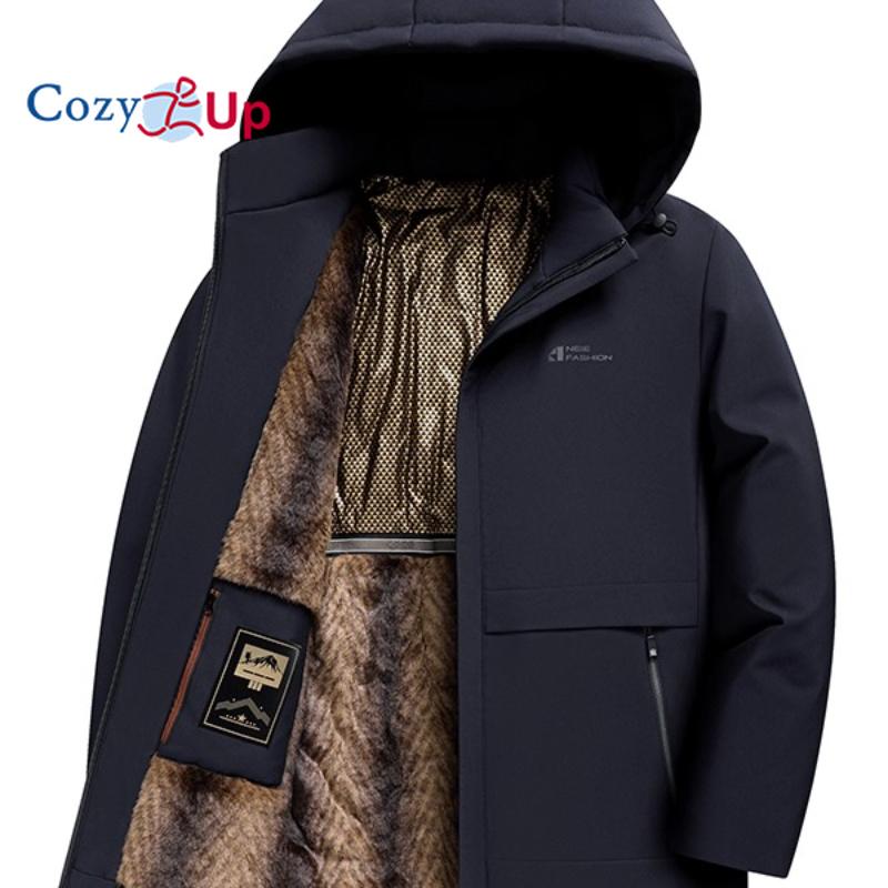 Cozy Up Men's Puffer Coat Winter Long Quilted Jacket Zip Up Fleece Lined Down Jacket Windproof Warm Thicken Hooded Parka Coa