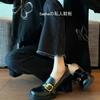 Retro British style one-pedal loafers square head high-heeled small leather shoes women's shoes thick-heeled single shoes Mary Jane women's shoes