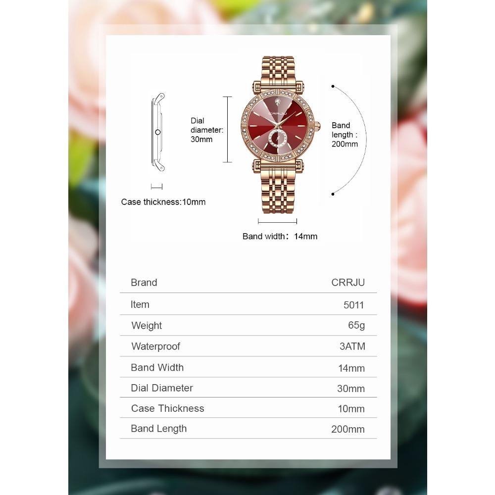 CRRJU Brand Luxury Fashion Original Ladies Watch Waterproof Ladies Watch Stainless Steel Diamond Watch Gift