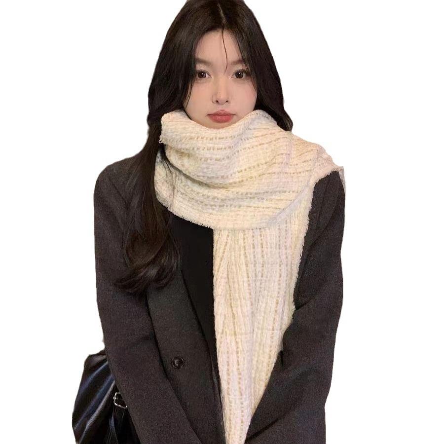 Xiaoxiangfeng Elegant Autumn and Winter New Imitation Cashmere Fringed Scarf Winter Korean Version of High-end Versatile Knitted Scarf Tide