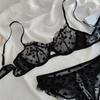 French Heart Print Transparent Lingerie Set Ultra Thin Underwire Bra Lace Sexy Push Up Gathering Small Breast Boost Hot Selling