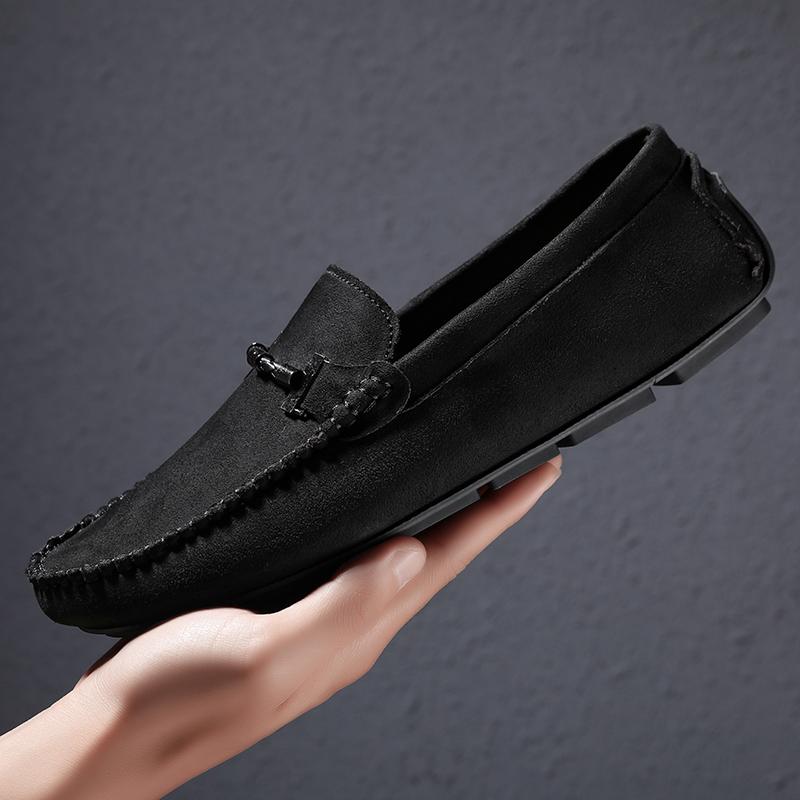 Suede Leather Loafers Leisure Walk Mens Casual Shoes Lace-Up Slip on Shoes Handmade Moccasins Leisure Walk Male Driving Footwear