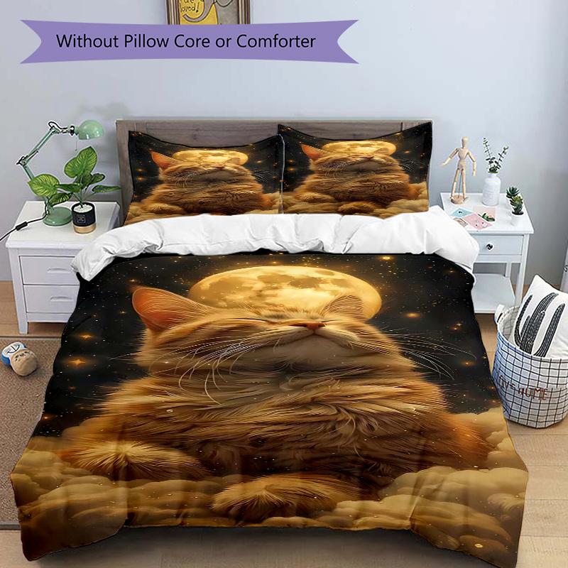 

3pcs Anime Cat Moon Cloud Comforter Set with One Quilt Cover and Two Pillowcases (No Core) - Home Decor, Festival Gift, Polyester Fabric, Anime Cartoo 135x200cm
