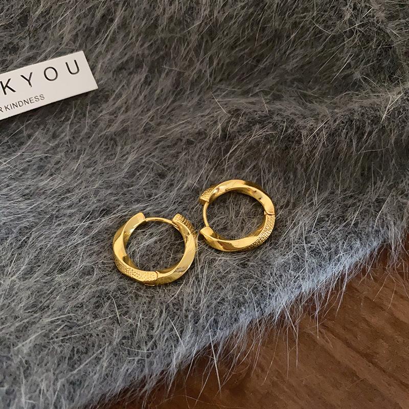 Gold French Simple Round Plain Ring Earrings Light Luxury Earrings Hong Kong Style Earrings