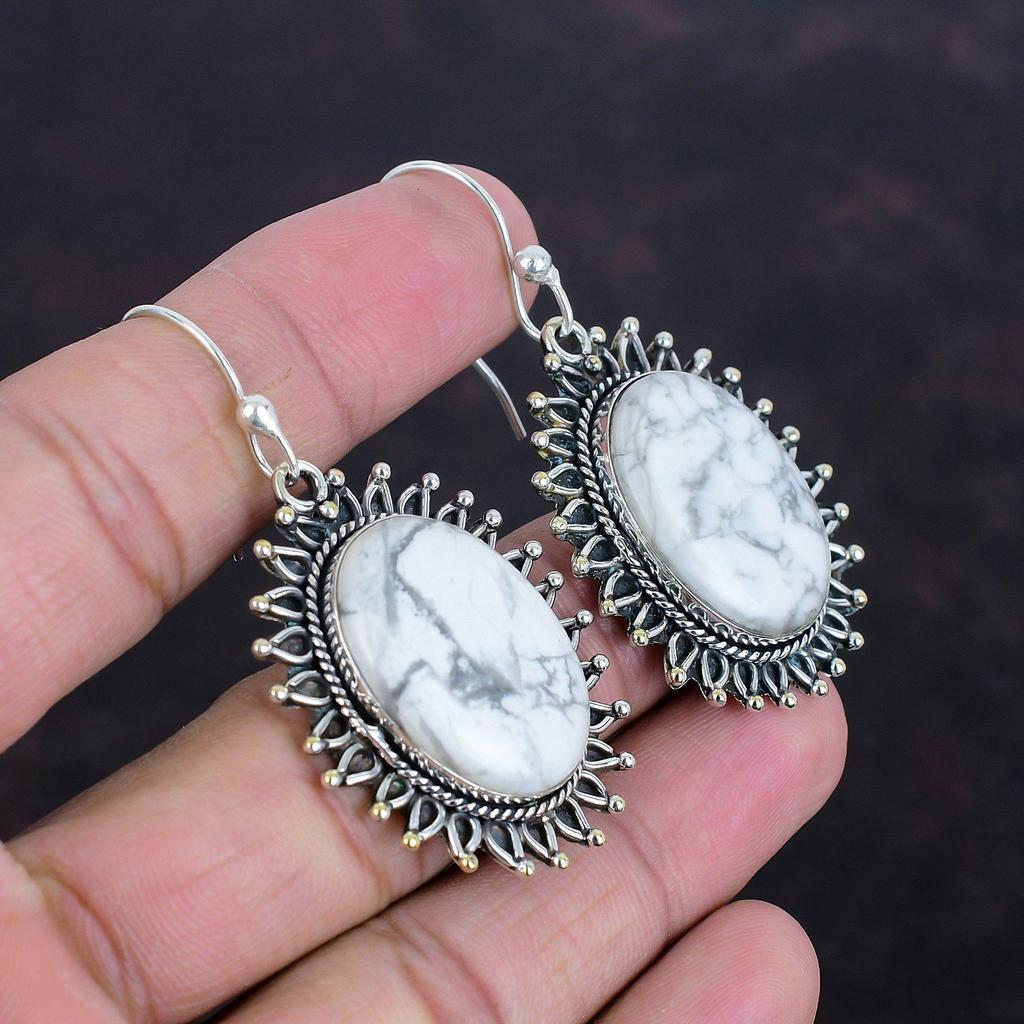Howlite Earring Genuine Gemstone Earring 925 Sterling Silver Earrings Dangle Earring Handmade Silver Jewelry Gifts For Women Howlite Jewelry