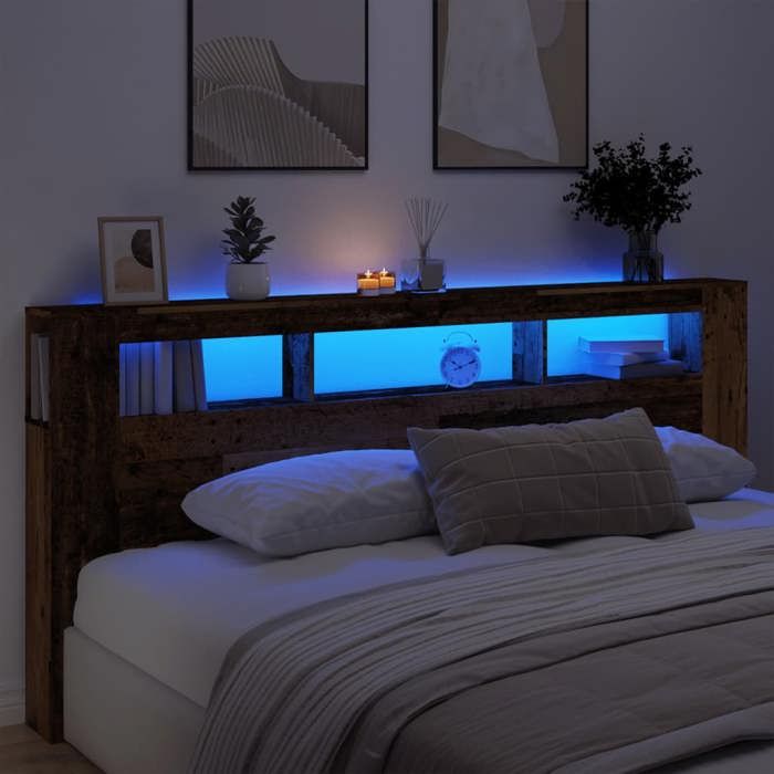 VidaXL LED Headboard Old Wood 220x18.5x103.5cm Engineered Wood, Headboard, Headboard with Shelves, Headboard 857694