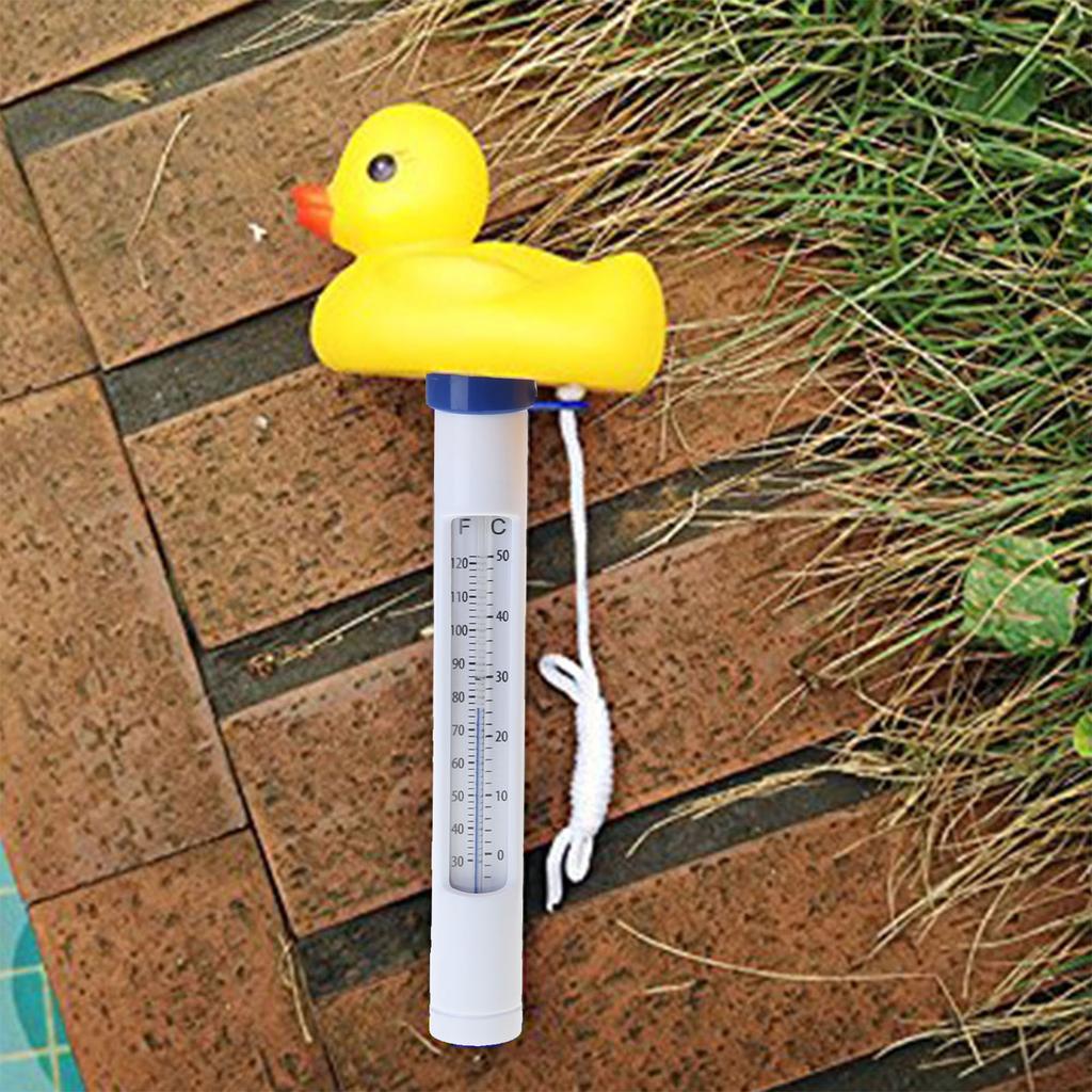 Dispenser Galleggiante Anatra Cartone Animato Termometro Misuratore Pulizia per Piscina Spa Giardino Laghetto Accessori