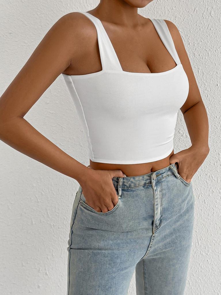 2026 Spring/Summer Women's Wide Shoulder Camisole: Double Layer Fabric, Slim Fit, Not See-Through