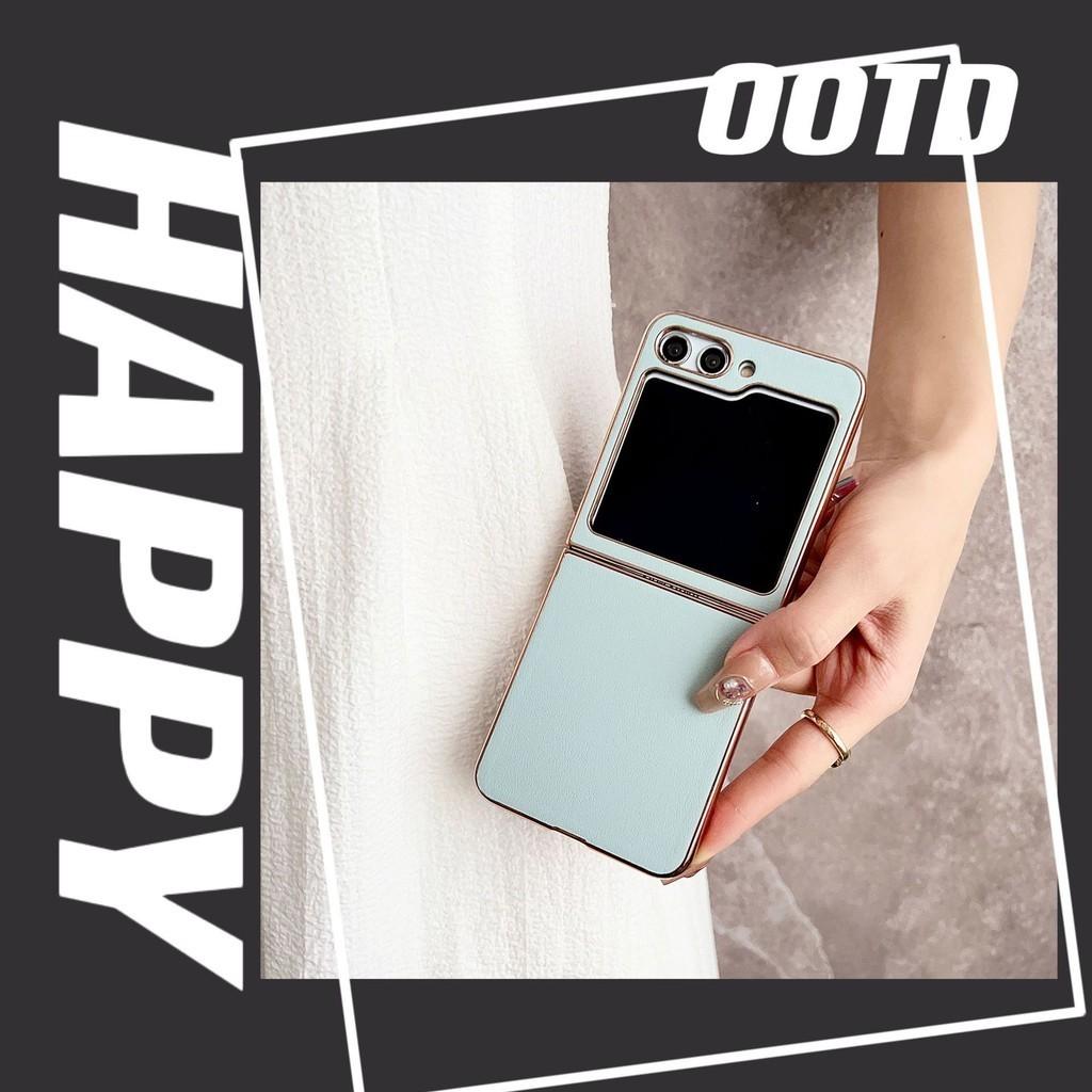 Durable Electroplated Leather Texture Phone Case For Samsung Galaxy Z Flip5 Anti-shock