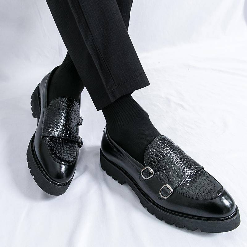 Fashion New British Mens Casual Shoes Luxury Brand Thick Soles Outdoor Work Shoes High Height Loafers Comfy Leather Dress Shoes Mocassin