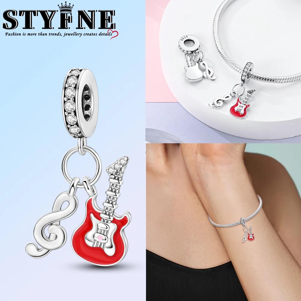 Romantic Music Charms Beads Copper Piano Violin Red Guitar Punk Saxophone Pendants Fit Bracelet Diy Jewelry