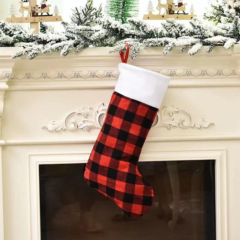 New Cross-border Christmas Decoration Plaid Plush Christmas Stocking Hanging Ornament StyleA
