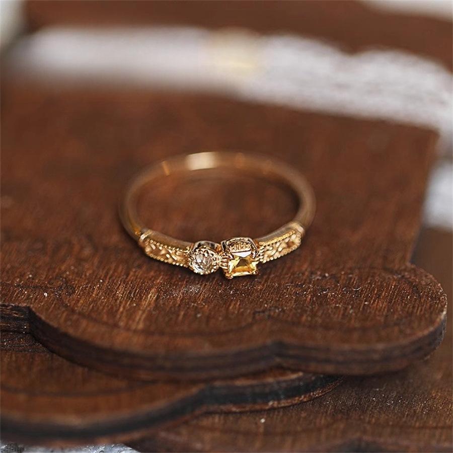 Sea salt lemon tea Japanese exquisite citrine zircon ring light luxury versatile open ring