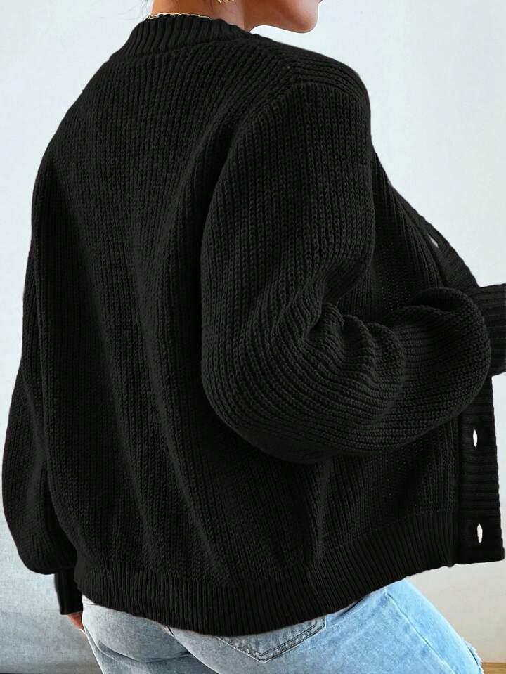 Women's Long-Sleeve V-Neck Cardigan: Solid Color, Single-Breasted, Loose Fit Knit Jacket for Autumn/Winter