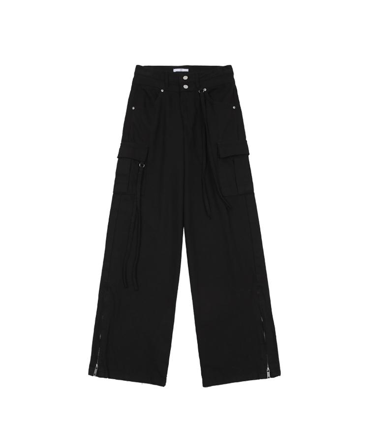 Eonibeu Cargo String Boot Cut Pants Black