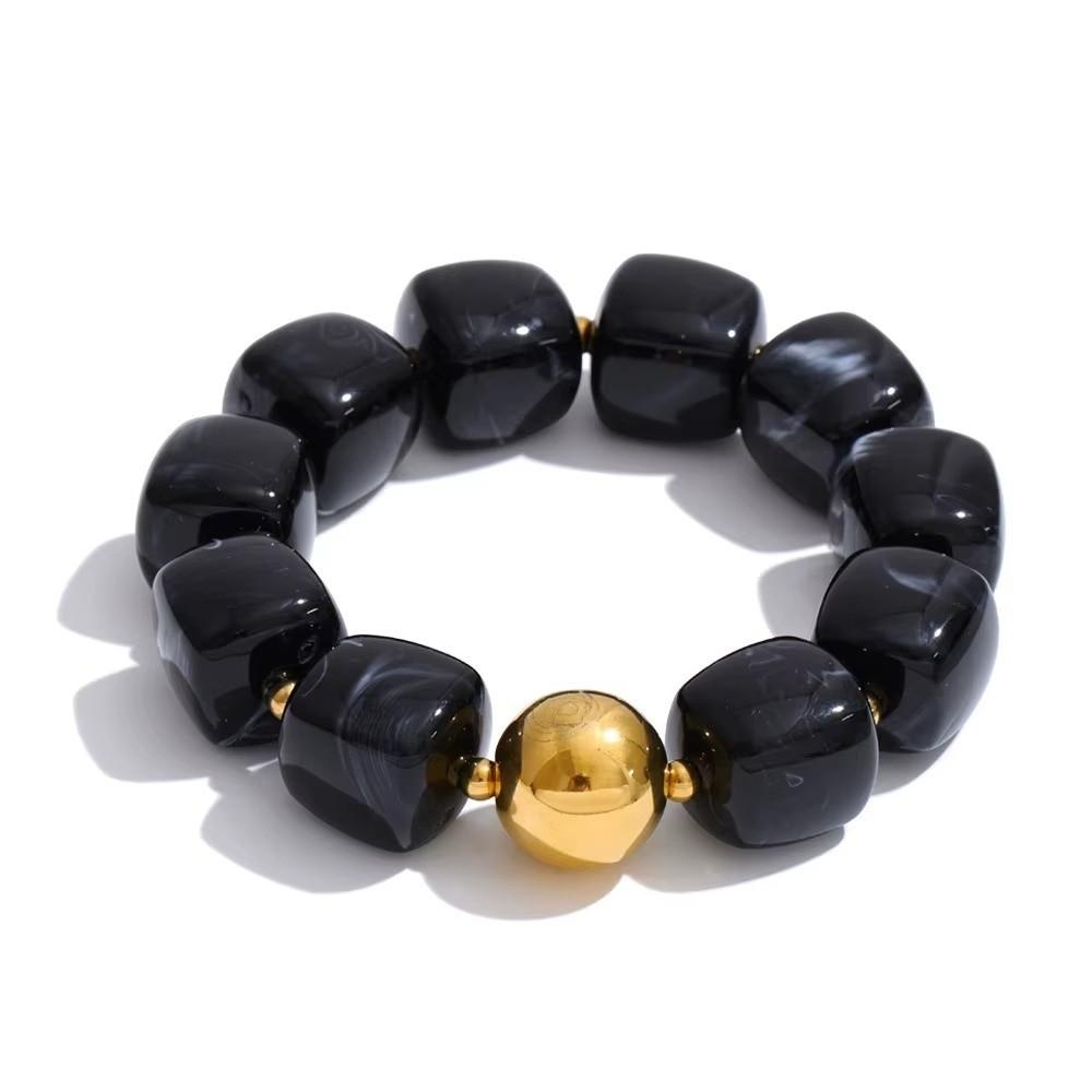 Acrylic Elastic Geometric Bracelet Resin Stack Hand Chain Trendy Square Beads Bracelet Daily