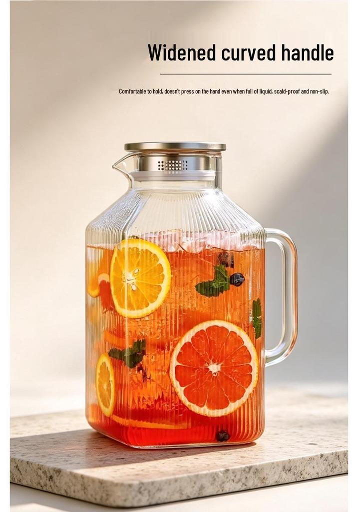 Large Capacity Square Glass Water Kettle for Home Use - Perfect for Summer Refrigeration