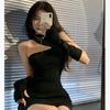 Design Sense Off-Shoulder Semi-turtleneck Dress Women's Summer Sexy Sweet and Spicy Style Waist Skinny Versatile Hip Wrap Skirt