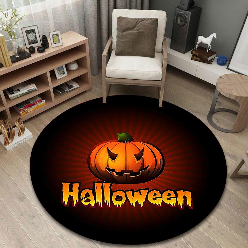 Minimalist Round Halloween Orange Area Rug, Non-Slip Floor Mat for Kitchen