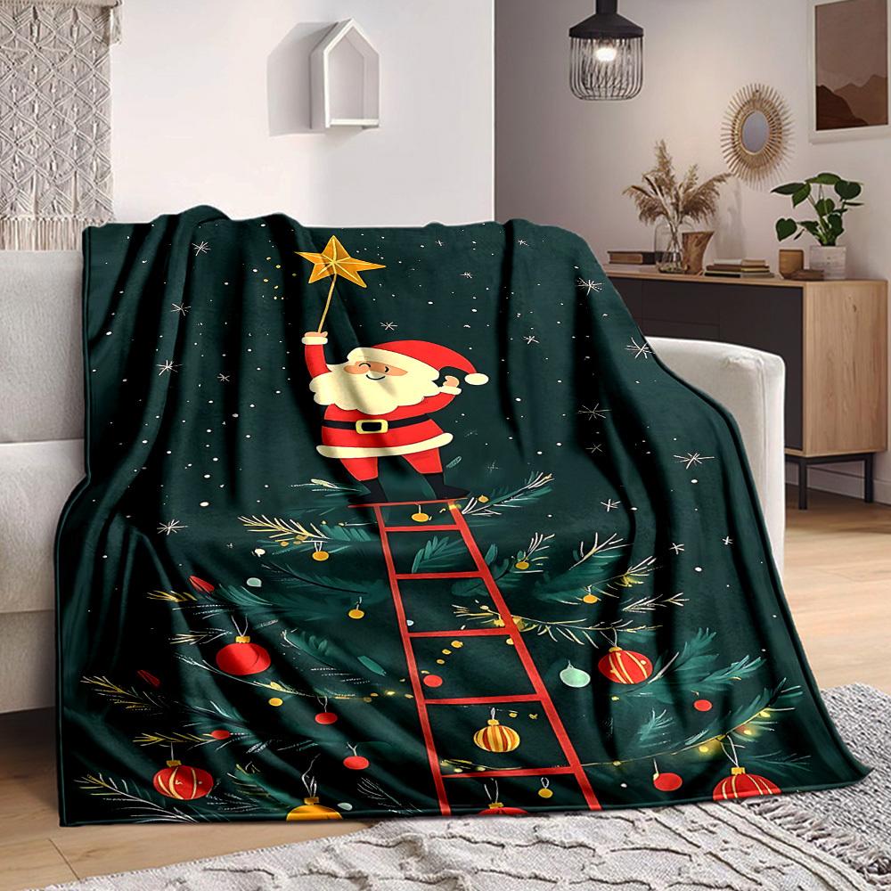 

1pc Christmas, Santa Claus Soft & Warm Polyester Knit Blanket, Digital Printed, All-Season Throw for Napping, Traveling, Sofa yy250906037 75x90cm