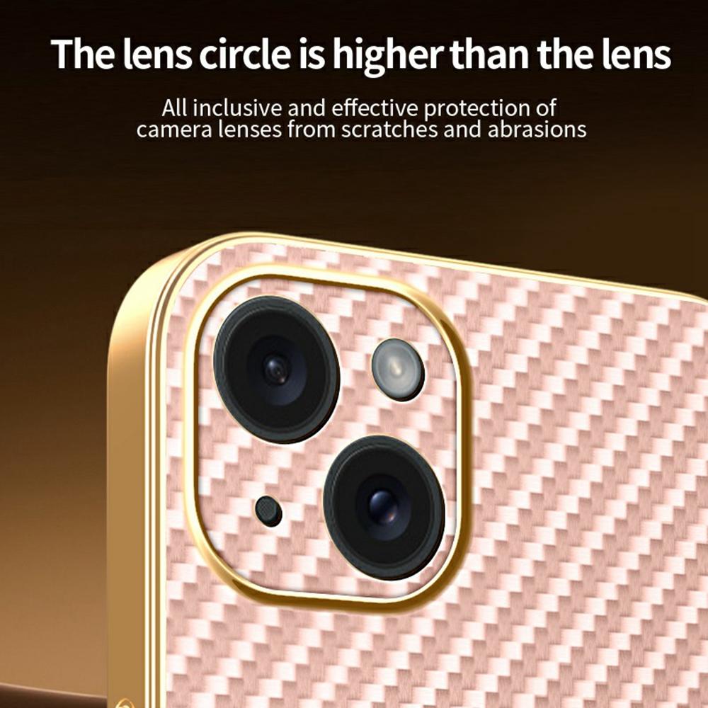 For iPhone 15 Plus Phone Case Carbon Fiber Textured Electroplated TPU Back Cover