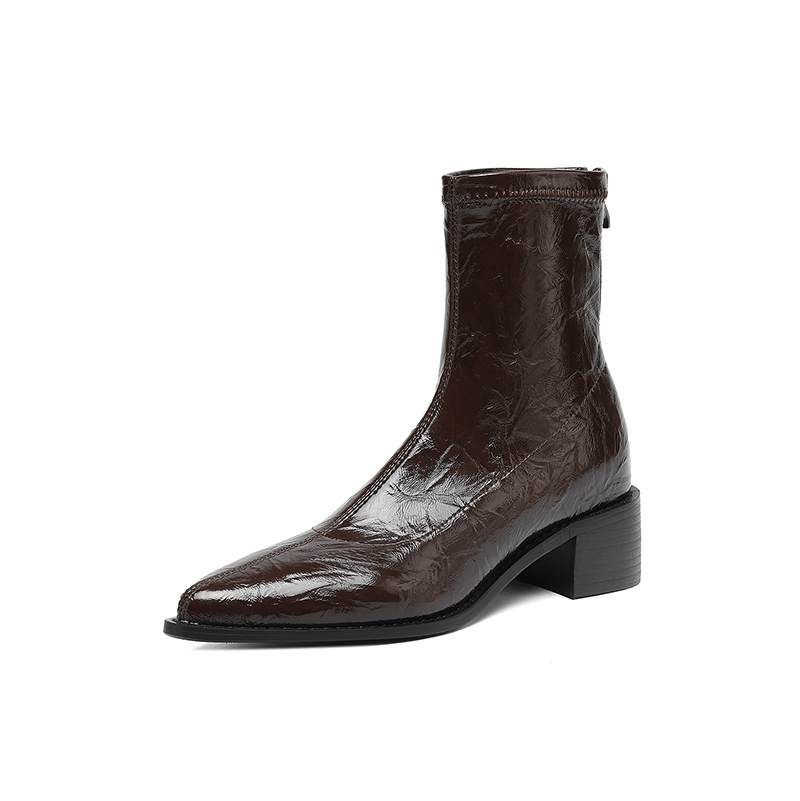 Krazing Po Microfiber Winter Pointed Toe Size 33 Western Boots Size 43 Concise Style Med Heels Ankle Boots