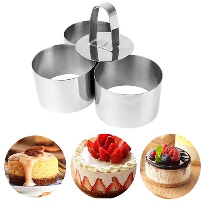 4 Parça Yuvarlak Paslanmaz Çelik Mus Kek Kalıbı Pişirme Araçları-Pasta Dekorasyon Araçları Yapımı, 3 Halka ve 1 Gıda Presi Dahil