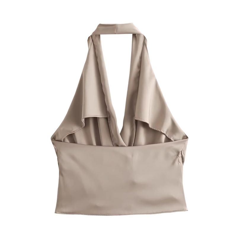 Za Fashion Style ZR Women's Clothing French Minority Fashion Silk Satin Texture Hanging Collar Tops 7969240 737