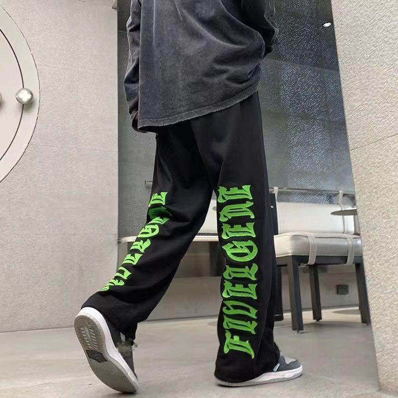 

2024 Весенние американские спортивные штаны с буквенным принтом, трендовые свободные повседневные универсальные брюки в стиле хип-хоп, мужские большие размеры M-8XL L чёрный
