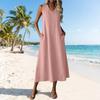 Women Sleeveless Casual V Neck Midi Dress with Zipper and Pockets Relaxed Fit Solid Color Tank Dress