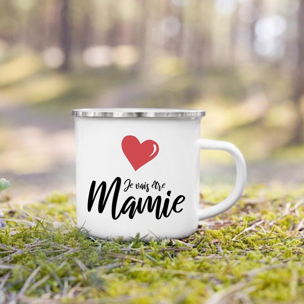 Super Papy Mamie Print Enamel Mug Creative Coffee Cups Drinks Water Milk Cup Enamel Mug Home Drinkware Gifts for Grandma Grandpa