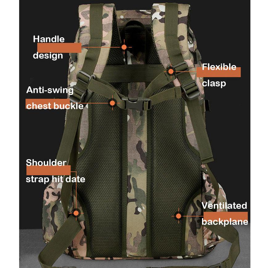 New 60L Outdoor Camouflage Sports Bag Hiking Tactical Backpack Waterproof Camping Storage Travel Rucksack For Men