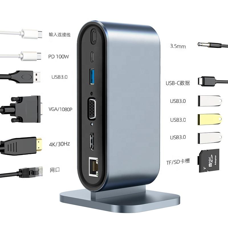 12 in 1 HUB Type C to Multi 4KHD RJ45 VGA 4 USB 3.0 PD Power Adapter Docking Station Desktop Portable