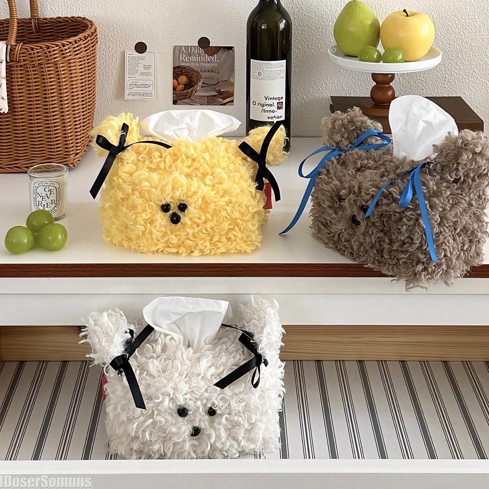 Cartoon Dog Shape Napkin Box Solid Color Issue Bag Napkin Holder Tissue Bag Storage Napkin Desktop Decoration Nordic Style Plush