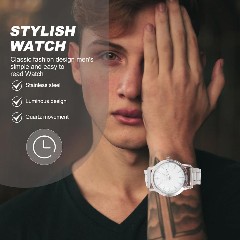 ledmomo Luminous Steel Band Watch, Men's Casual Watch, Decorative Men's Watch, Fashionable Men's Watch, White Glass Watch.